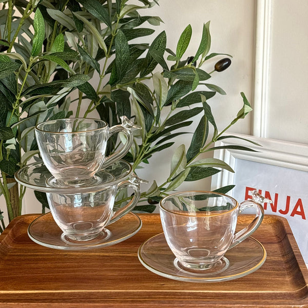 طقم فناجين شاي ونسكافيه شفاف عصفور 🐦‍⬛