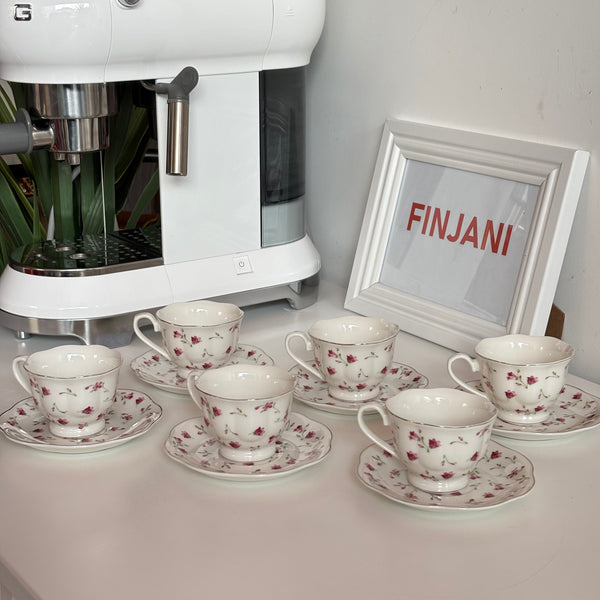 طقم فناجين قهوة انجليزي مورد زهري