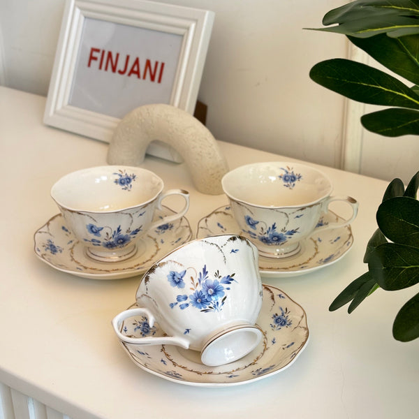 طقم كاسات شاي ونسكافيه مورد ازرق