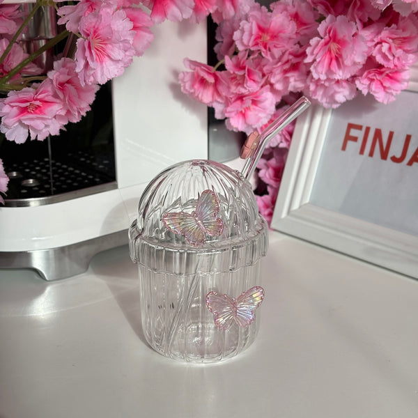 كاسة فراشة محززة مع غطاء وشلمونه