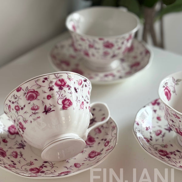 طقم كاسات شاي ونسكافيه مورد زهري