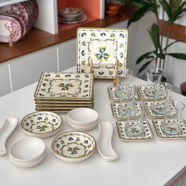 طقم فطور تركي مورد اخضر واصفر