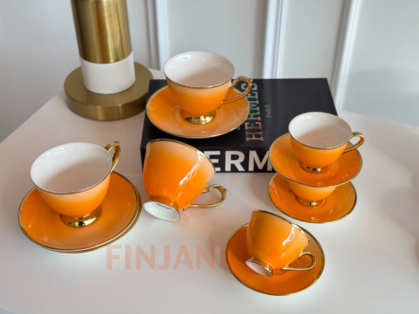 طقم فناجين شاي ونسكافيه برتقالي