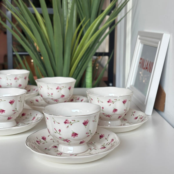 طقم فناجين شاي ونسكافيه مورد زهري